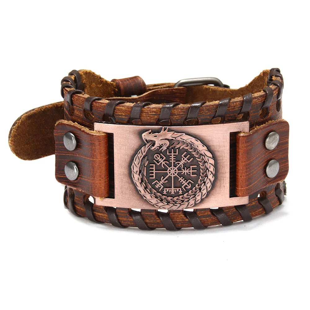 

Compass Pirate Leather Bracelet Retro Leather Bracelet Punk Braided Rope Alloy Cuff Bangle Men Wristband Viking Bracelet