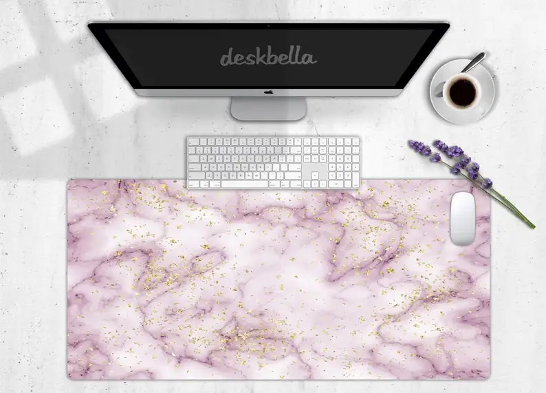 

Liquid Marble With Pink Splatter Desk Mat, Cute Extra Large Gaming Mouse Pad, Aesthetic Desk Pad, Trendy Workspace, Modern Decor