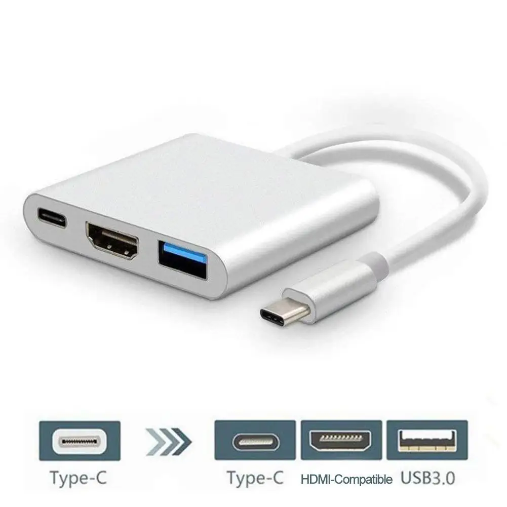 

Type-C HUB USB C To HDMI Cable Adapter Splitter USB-C 3 IN 1 4K HDMI USB 3.0 PD Fast Charging Smart Adapter For MacBook