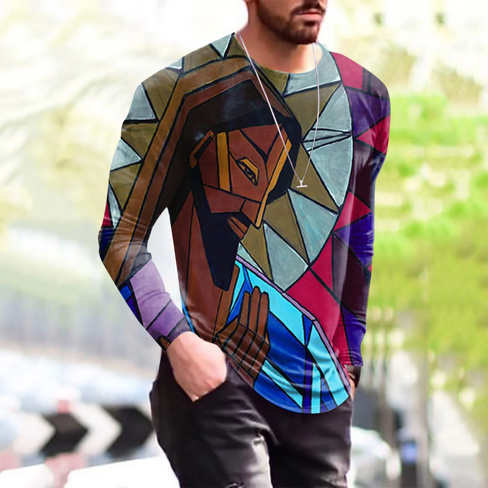 

Свитер мужской модный ретро спортивный фитнес открытый 3D цифровой Печатный T большой и высокий рубашка компрессионная майка с длинным рука...