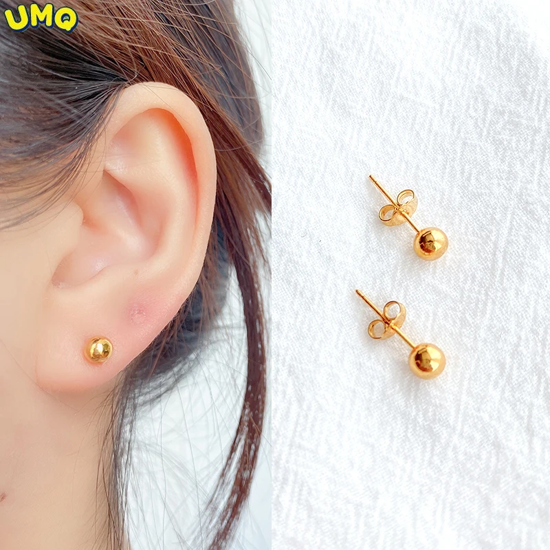 

Zhou Dafuxing 24k Vietnamese Nansha Gold 999 Gold Earrings Round Beans Do Not Fade Simple Small Earrings Female Jewelry