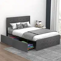 Full Bed with Storage Drawers, Upholstered Platform Bed Frame with Headboard and Wooden Slats, Fully Upholstered Mattress