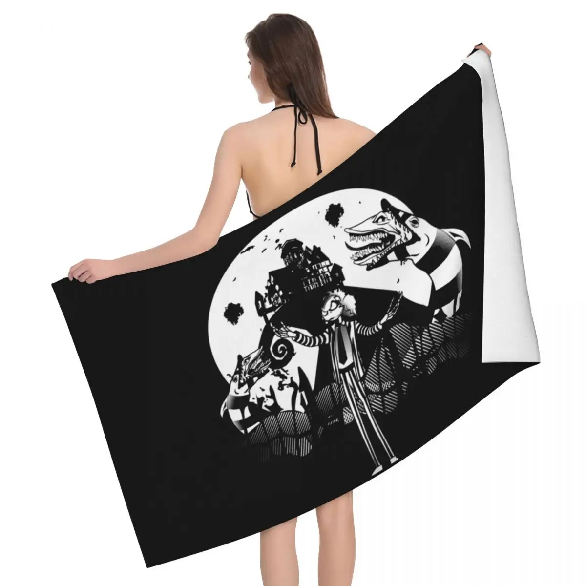 

Halloween Beetlejack Beach Towel Quick Dry Tim Burton Beetlejuice Super Soft Microfiber Bath Sauna Towels