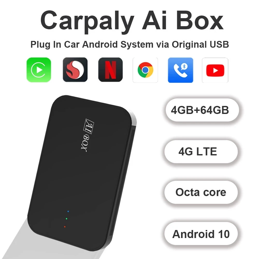 

4+64G Android10 Multimedia Player Carplay Ai Box Wireless CarPlay Android Auto GPS Navi For Benz BMW Audi HDMI OUT Plug And Play