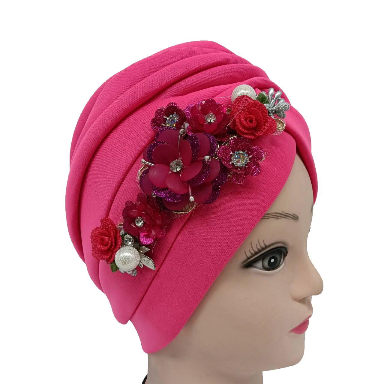 

Luxurious Rhinestone ladies African Turban Cap Pleated India Hat Women Head Wrap Bonnet Nigeria headpiece
