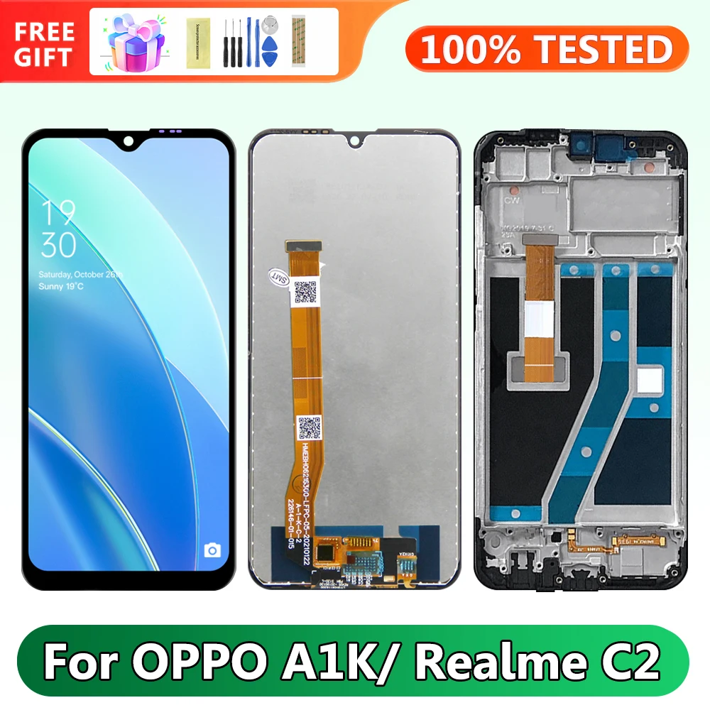 ЖК-дисплей 6,1 дюйма для Oppo A1k CPH1923, цифровой сенсорный экран с рамкой для Oppo Realme C2, rmx4.1, rmx451.