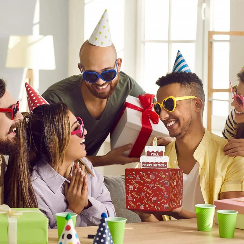 

BMBY-Happy Birthday Money Box For Cash Gift Pull, Perfect Gift Box With Cake Card For Friends And Family