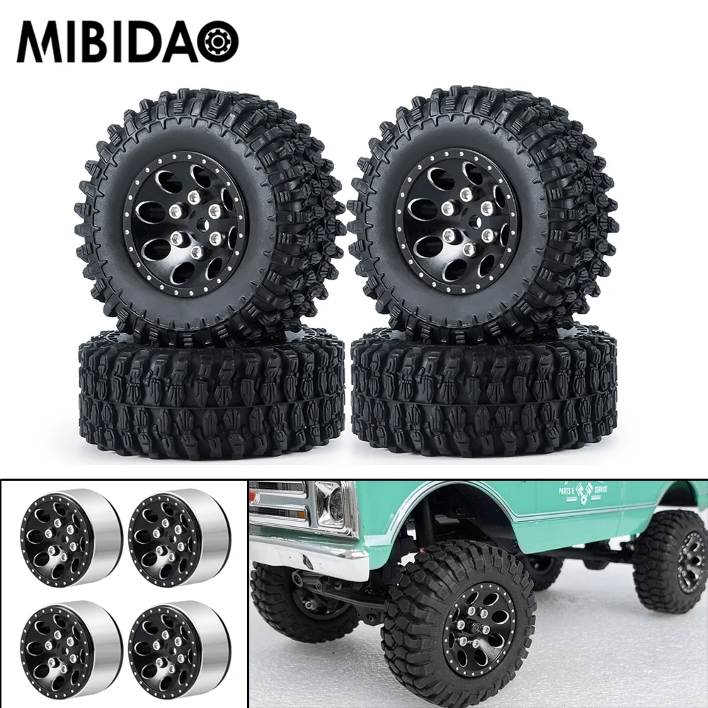 

Металлические ступицы колеса Mibidao 4 шт./компл. 1,0 дюйма с резиновым комплектом шин для Axial SCX24 90081 AXI00001 002 005 1/24 RC Crawler
