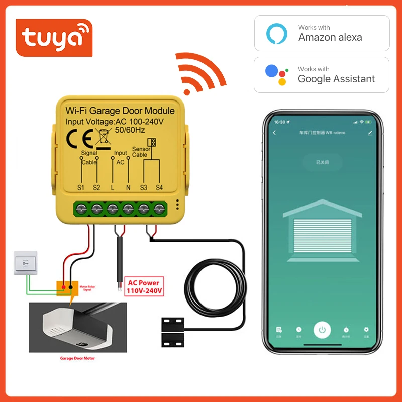 

Умный пульт управления для гаражных дверей Tuya, Wi-Fi контроллер с голосовым управлением через приложение, работает с Alexa Google Home Assistant