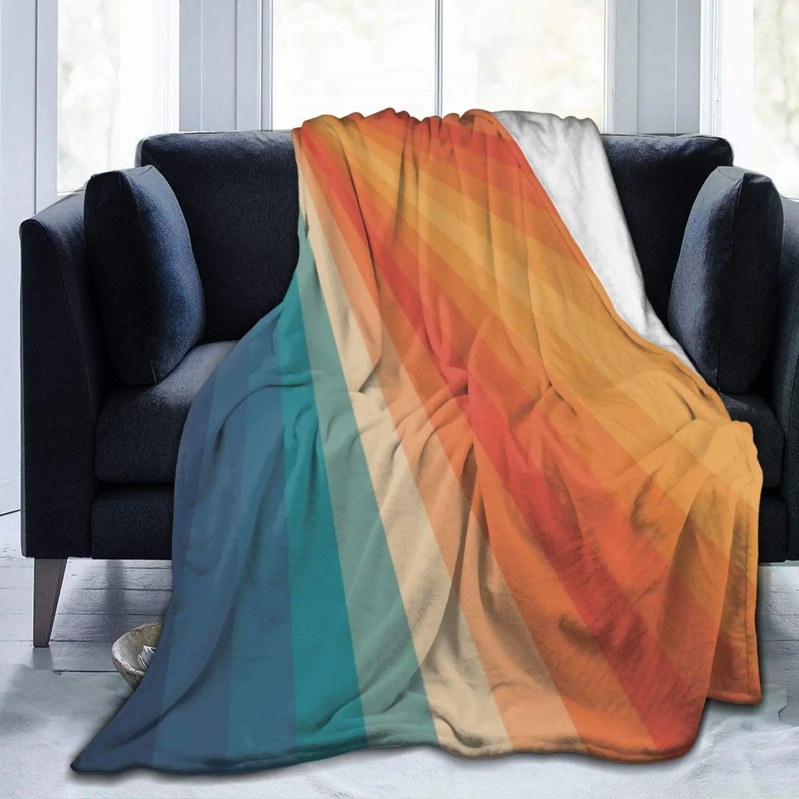 

Colorful Multifunction Lightweight Throw Blanket for Bed Couch Rug Piece Rainbow Stripes Pattern Blankets Flannel Textile Decor