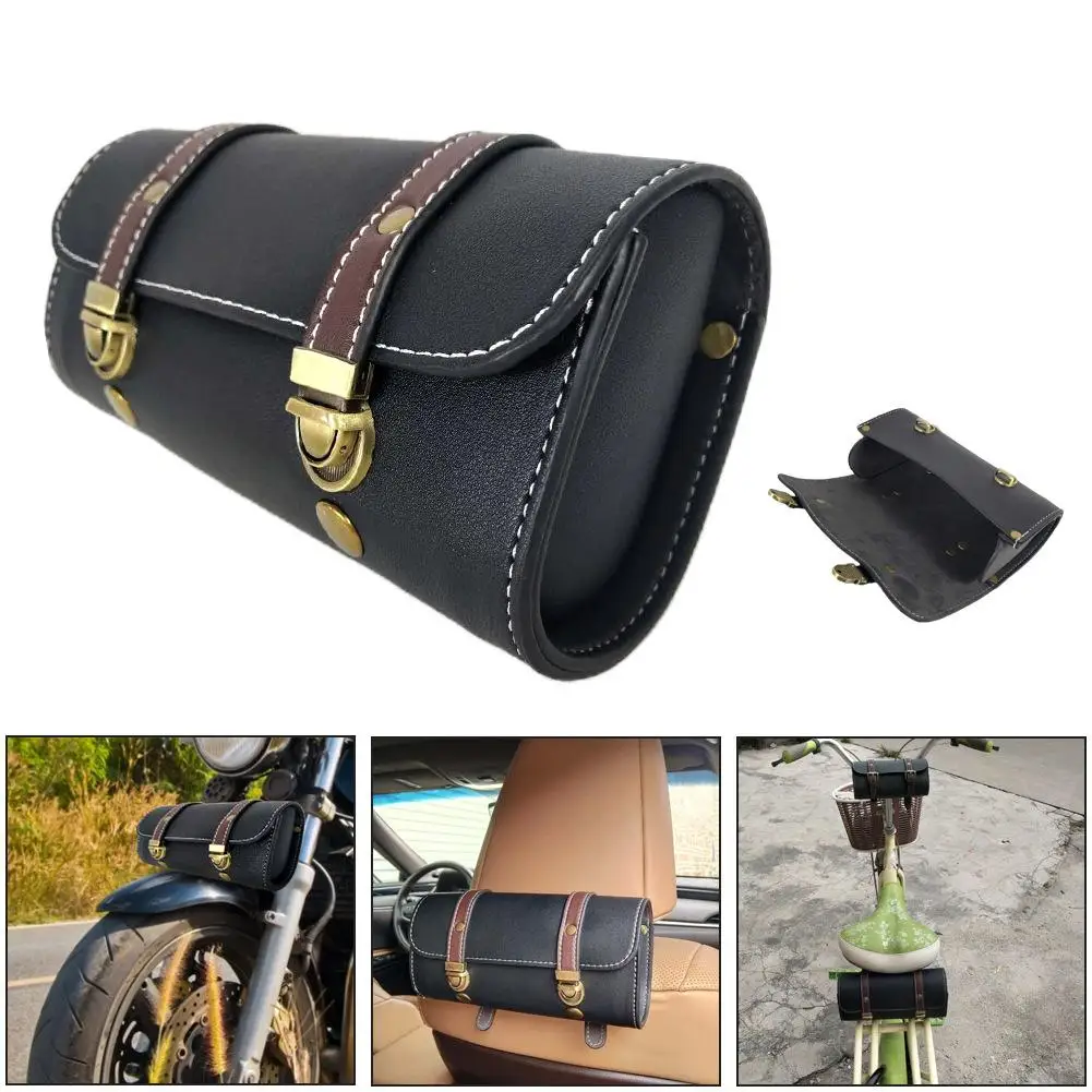 

Motorcycle Handlebar Bag Folding Front Forks Handlebar Leather Storage Bag Universal For Bicycle Scooter