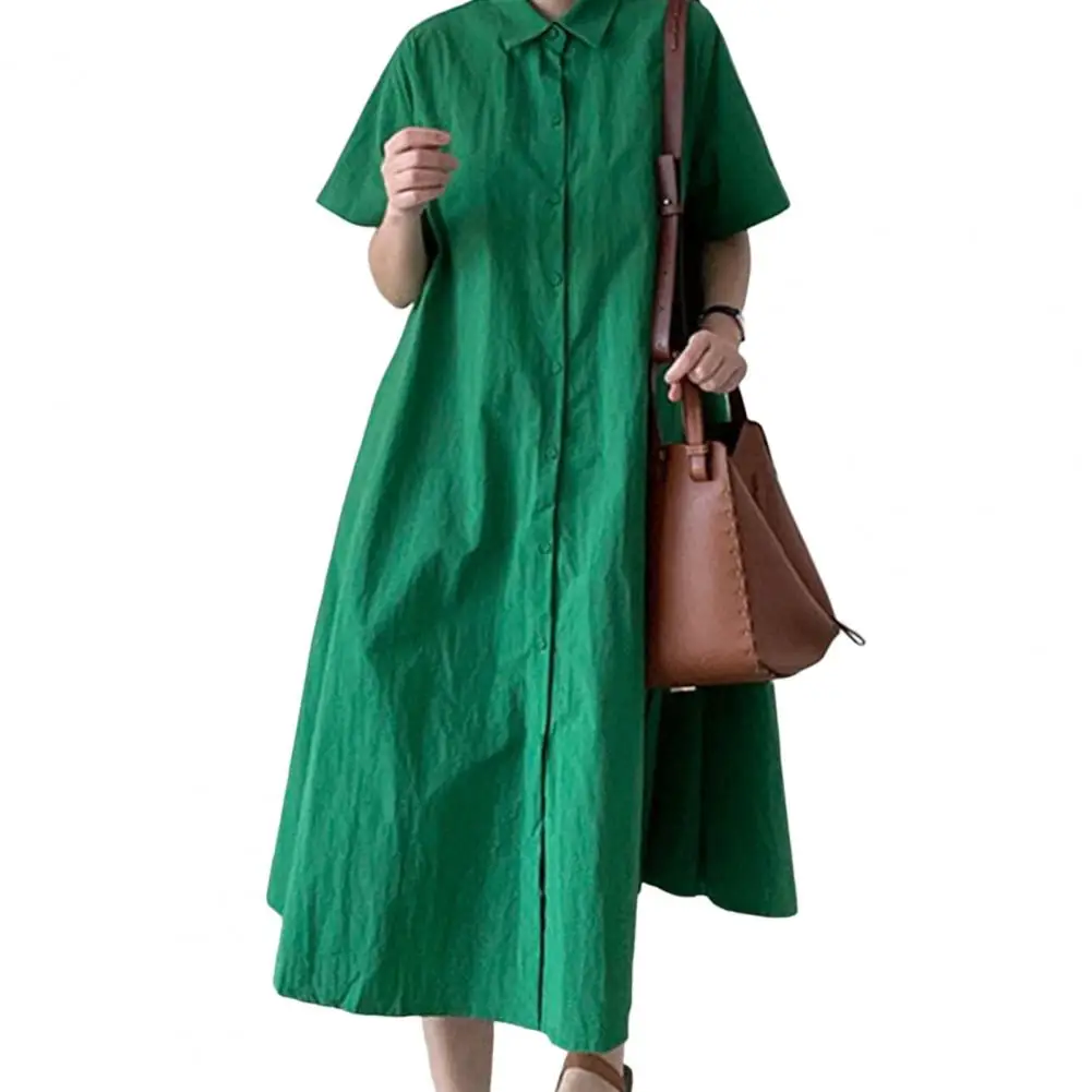 

Shirt Dress Turn-down Collar Casual Dress Simple Casual Loose Fit Beach Dress