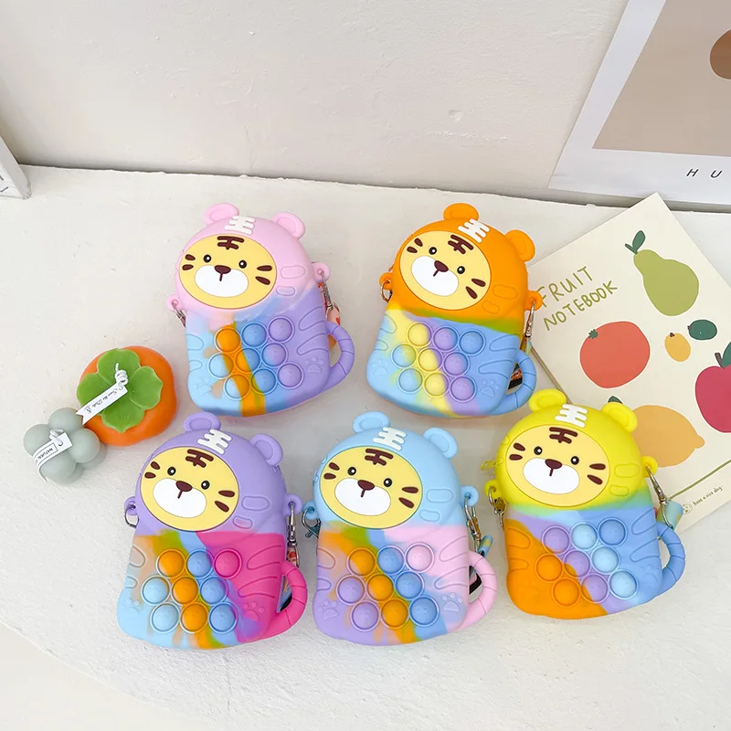 

Cartoon Tiger Shoulder Bag Antistress Fidget Sensory Toys Kawaii Messenger Bags Push Bubble Stress Relief Squishy Toy for Kids