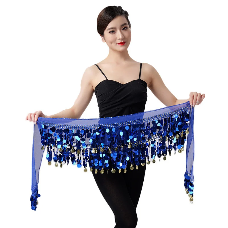 

Belly Dance Waist Chain Women Bellydancing Performance Chiffon Coins Practice Waist Hip Scarf Oriental Dance Belt Tribe Wear