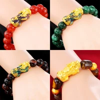 pixiu stone bracelet for women men buddha chinese feng shui obsidian wristband gold wealth and good luck women bracelets