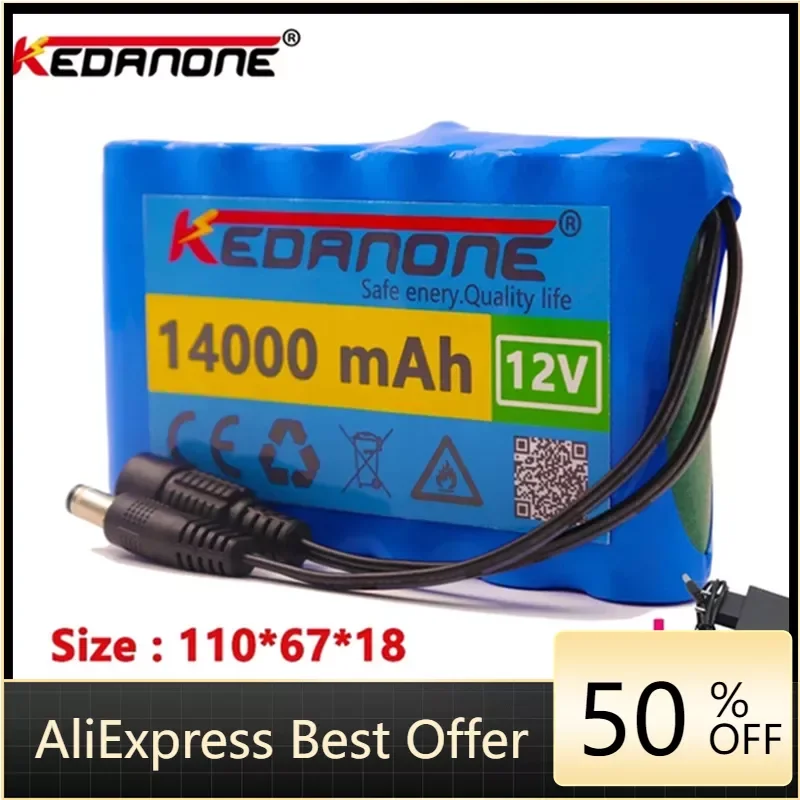 

18650 12V 14000mah battery Rechargeable Lithium Ion battery pack capacity DC 12.6v 14Ah CCTV Cam Monitor + charger