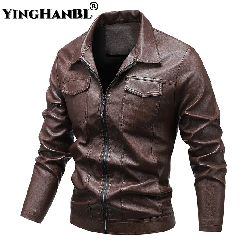 

New Leather Jacket Men's Punk Style Motorcycle Coat Lightweight Faux Leather Autumn Winter Male PU Casual Biker Jacket Slim Fit