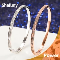 new 925 sterling silver round bracelet rose gold plated geometric double layer zirconia bangle for women fine jewelry party gift