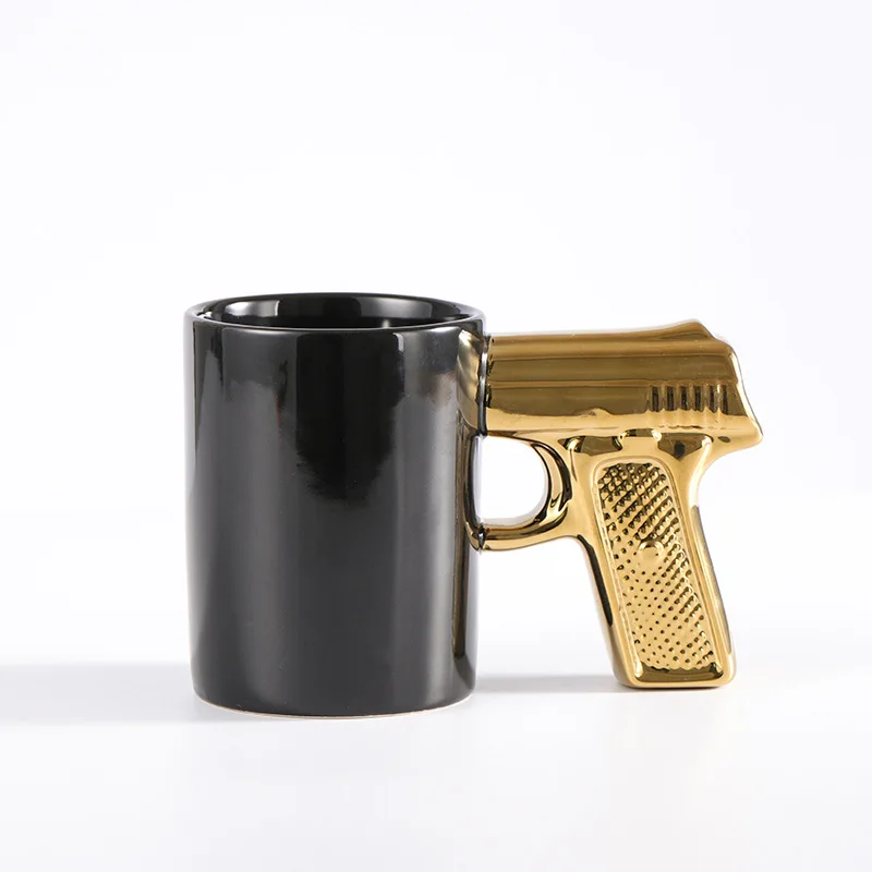 

Creative Ceramic Cup Gold And Silver Pistol Cup Gun Handle Mug Personality Water Cup Coffee Cup 3D Shape Cup Color Glaze Cup