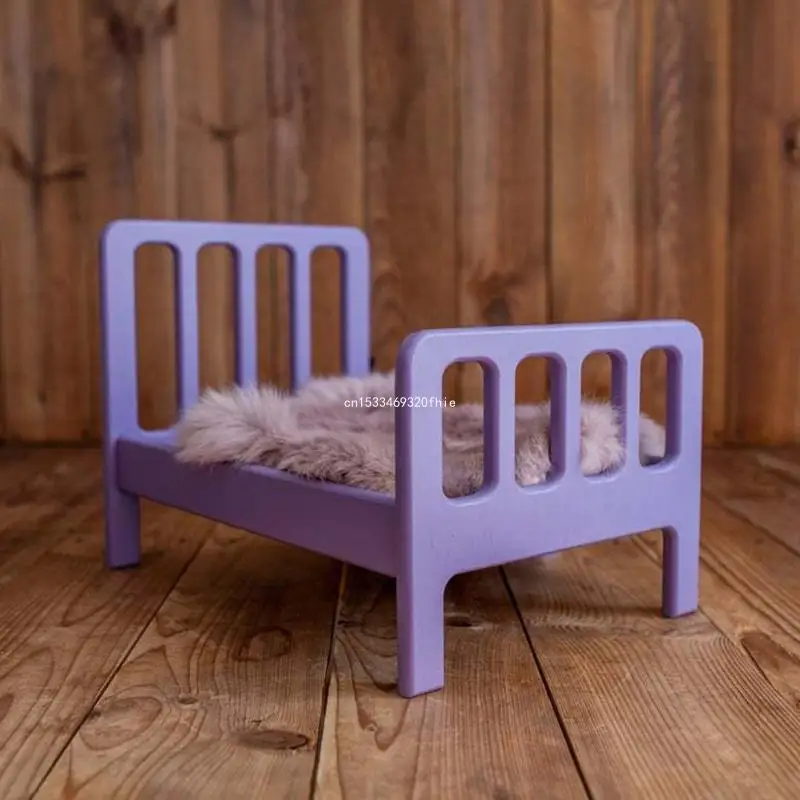 

Newborn Photography Props Wooden Bed Purple Crib Photo Posing Accessory