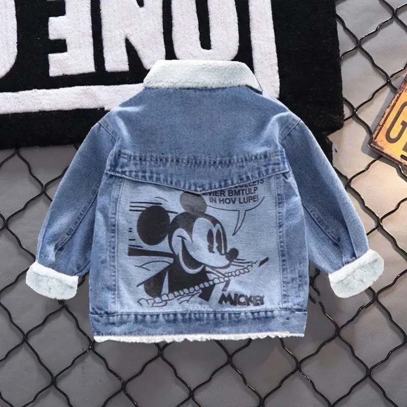 

2022 Disney Mickey Mouse Winter Baby Girls Jeans Jacket Kids Thick Luxury Designer Coats Hoodie Clothes Children's Clothing Set