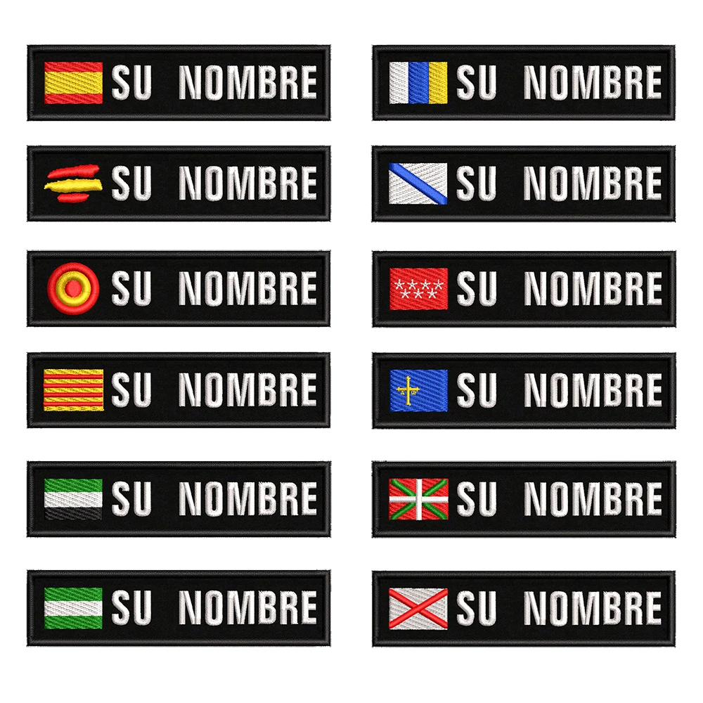 

10X2.5cm Custom Name Flag Patch Stripes Badge Iron On Velcros Andalusia Extremadura Canary Islands Spain Galicia Catalonia