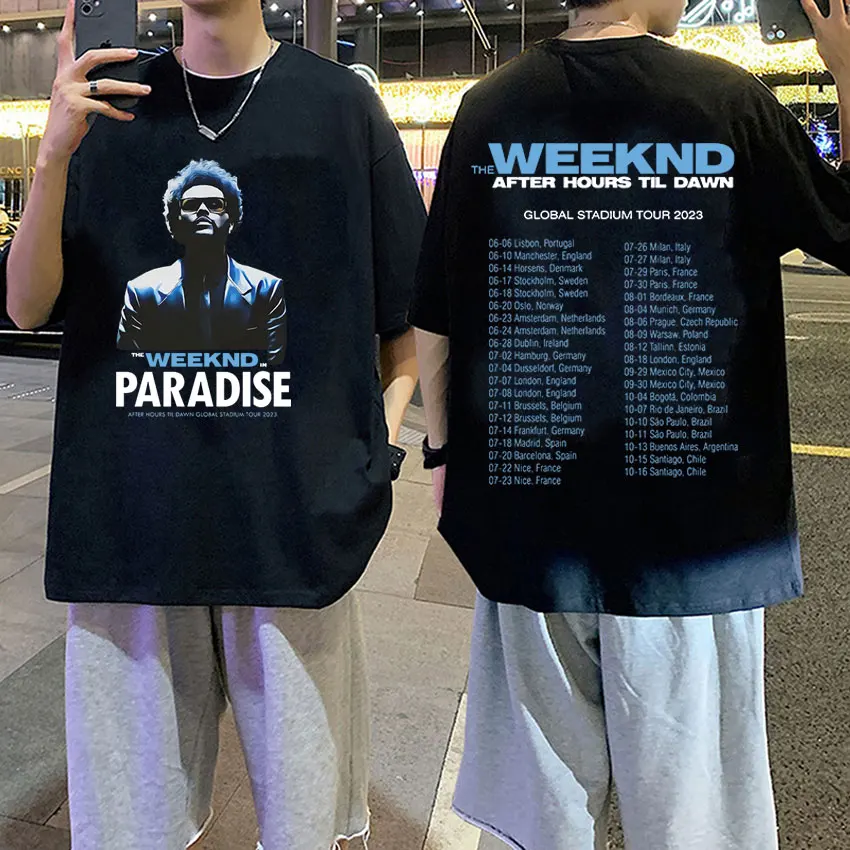 

Singer The Weeknd Tshirt After Hours Til Dawn Tour 2023 Graphic Print T Shirts Man Hip Hop Retro Short Sleeve T-Shirt Streetwear