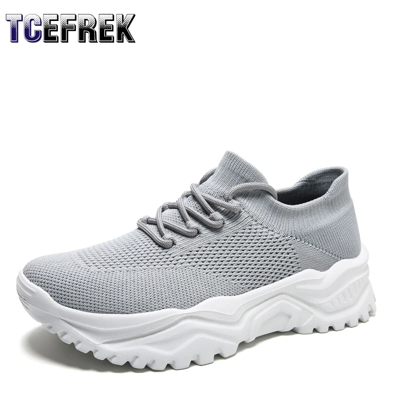 

Женские кроссовки с блестками, Повседневные вязаные туфли на платформе и танкетке, увеличивающие рост, на вулканизированной подошве, весна ...