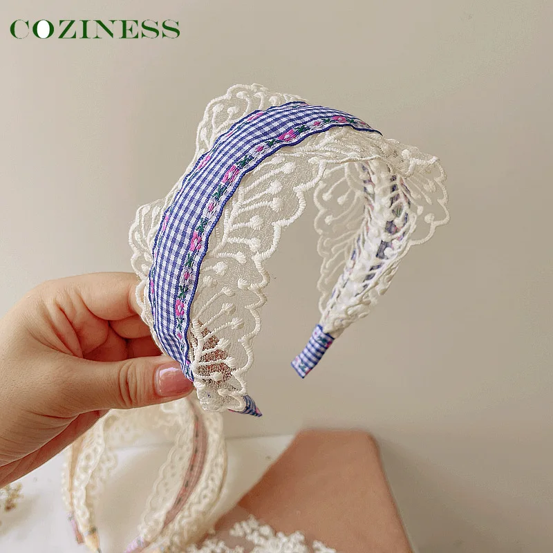 

Baby Headband Cloth Fabric Simple Retro Plaid Stitching Lace Headband Head Buckle Little Girl Go Out Hairpin Accessoires New