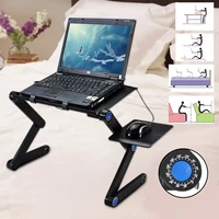 360 degree foldable adjustable laptop desk table stand holder durable aluminum laptop desk tray with cooling dual fan mouse pad