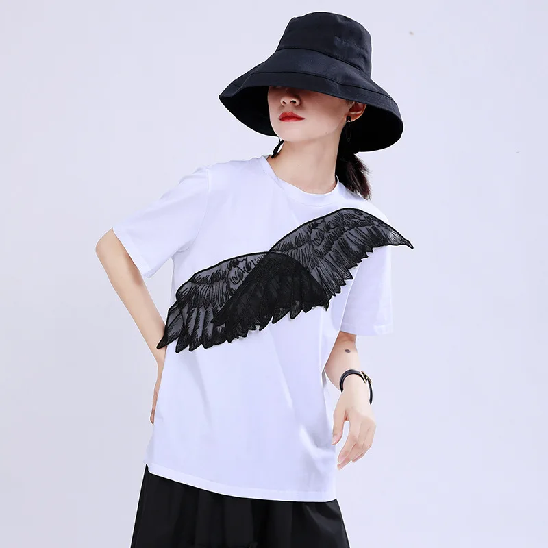 

Женская футболка с коротким рукавом и вышивкой «ангельские крылья»