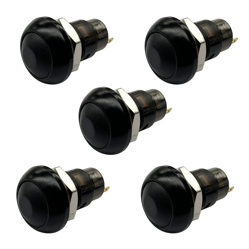 

5X On-Off Latching Waterproof 12Mm Push Button Switch SPST 2A IP67, Black