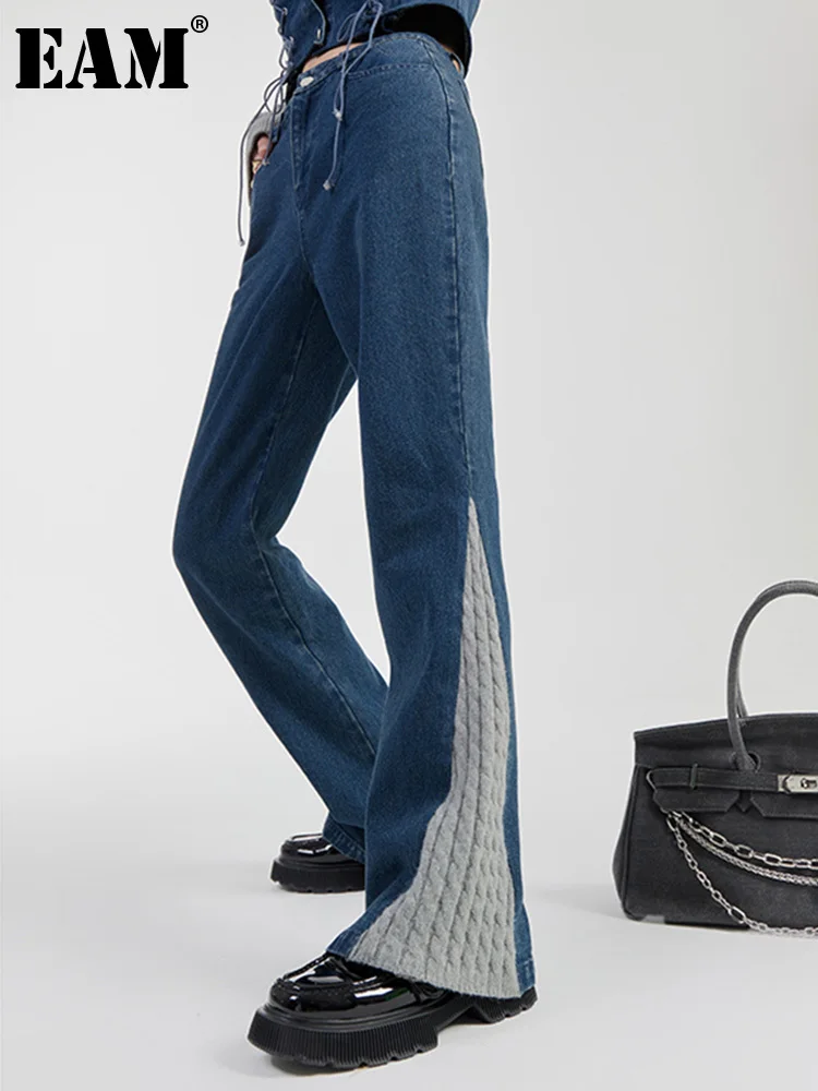 

[EAM] High Elastic Waist Blue Denim Knitting Long Pants New Loose Fit Trousers Women Fashion Tide Spring Autumn 2023 1DF4128