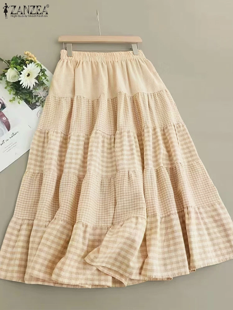 ZANZEA 2024 осенняя праздничная юбка с эластичной резинкой на талии женская клетчатая