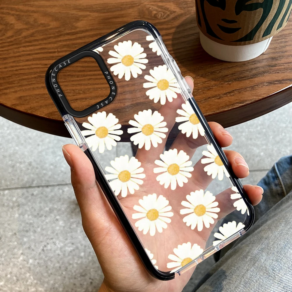 

Daisy Flowers Floral Phone Case for iPhone 14ProMax 14Plus 13 12 11 Pro Max Transparent Soft Silicone Protection Shell Carcasa