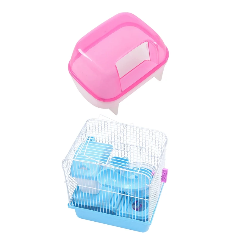 

2 Pcs Hamster House: 1 Pcs 2 Floors Storey Hamster Cage Mouse House With Slide Disk Spinning Bottle & 1 Pcs Pink White Small Ham