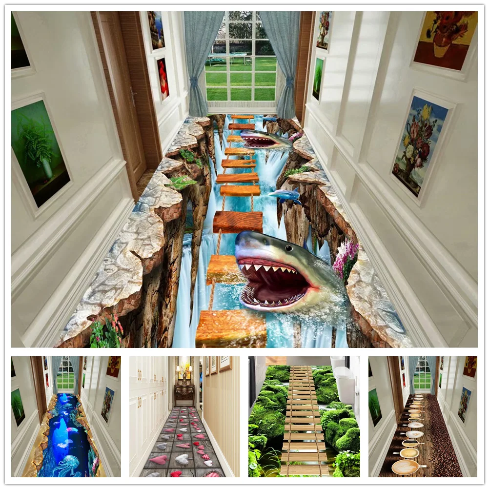 

3D Funny Sharks Drawbridge Corridor Hallway Carpet Jellyfish Print Bedroom Living Room Area Rug Kids Play Rug Kitchen Bath Mats