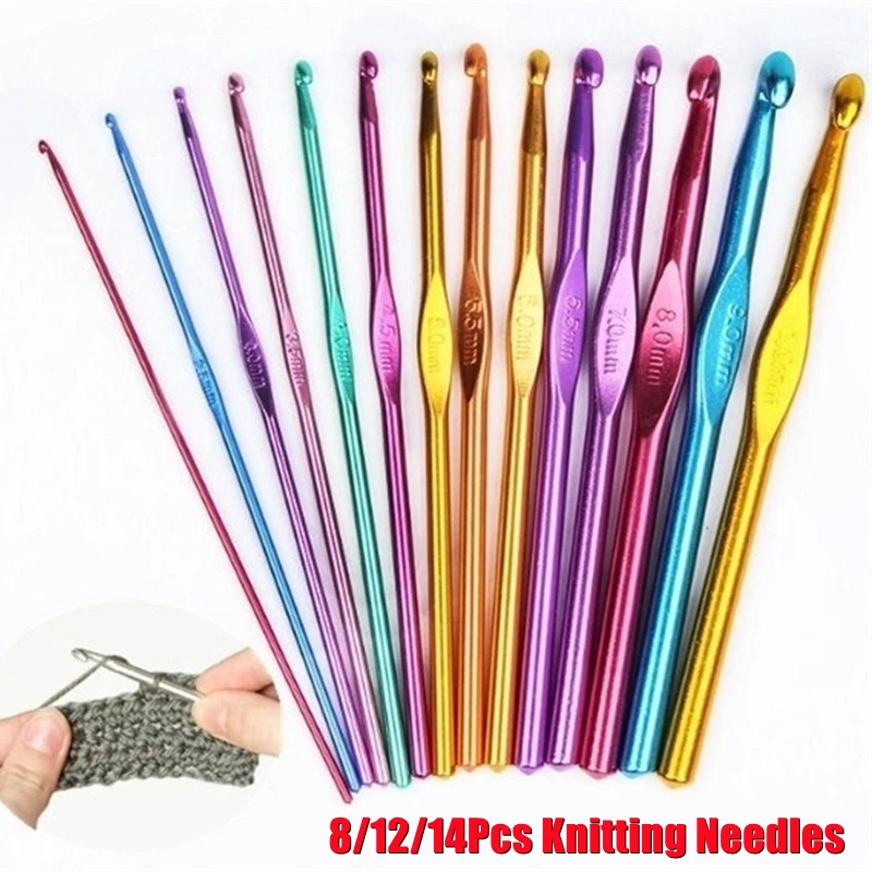 

8/12/14Pcs Aluminum Oxide Knitting Needles Crochet Hook Weave Crochet Needles Set Knitting Hook Set Sewing Accessories Tools