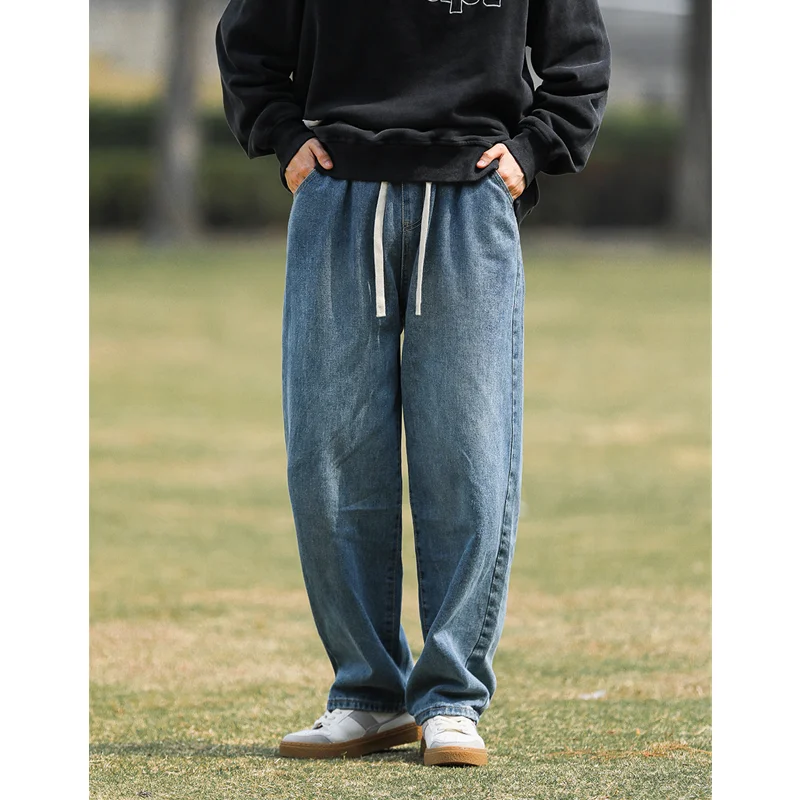 Men's Wear 2022 New Pattern Vintage Versatile Temperament Recreational Blue Jeans Loose Straight Cylinder Trousers Autumn Female