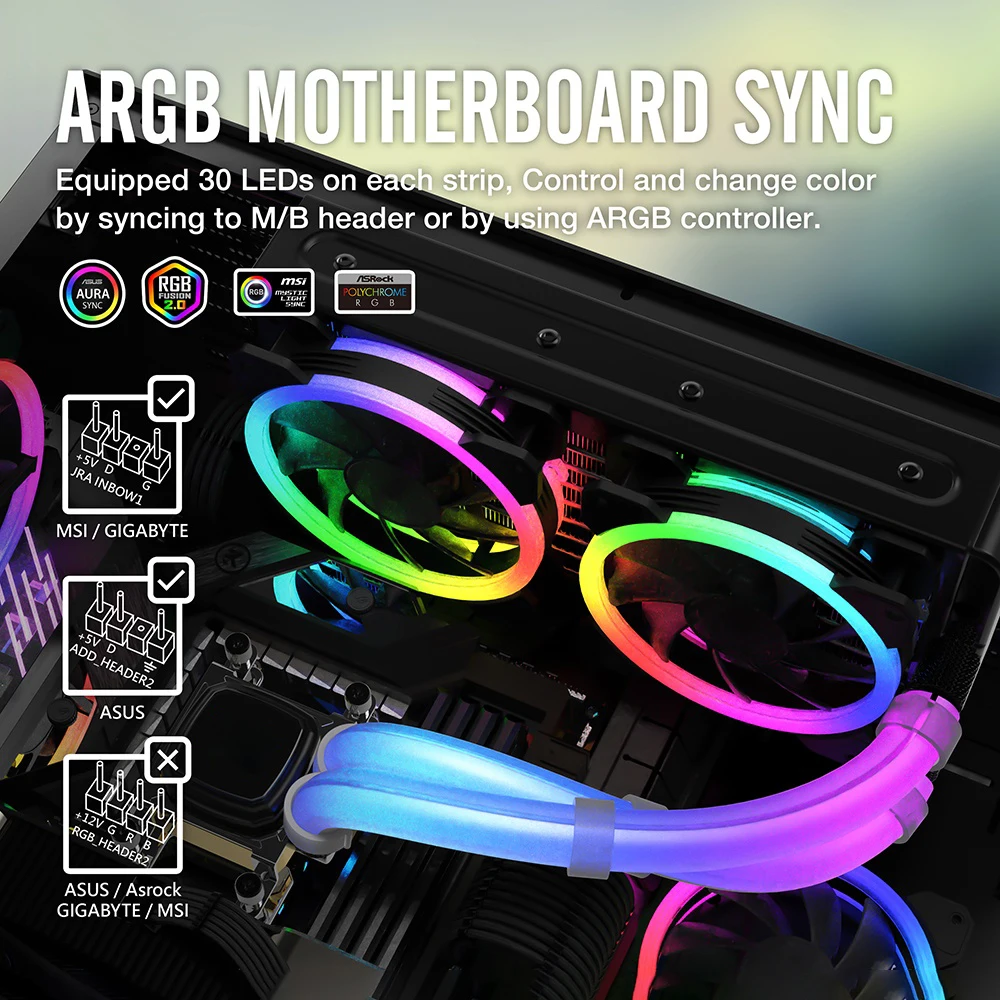 

2pcs AIO Tube Sleeve Kits Aura Sync 33cm 30 LED Flexible ARGB Vest 5V 3Pin ARGB Soft Rubber for Aura Fusion RGB Mystic Light