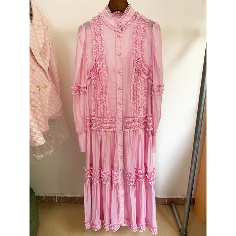 

Элегантное Белое Женское платье с воротником-стойкой, рукавами-фонариками и высокой талией, весенние темпераментные платья для женщин