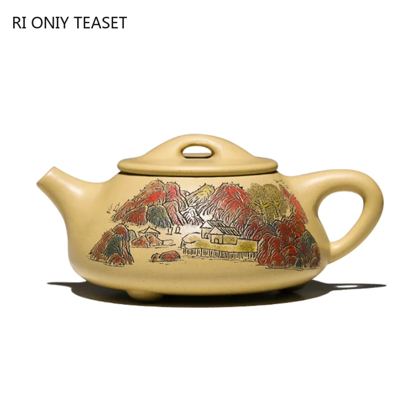 

230ml Chinese Yixing Raw Ore Purple Clay Teapot Hand-painted Landscape Tea Pot High-end Handmade Kettle Zisha Tea Set Collection