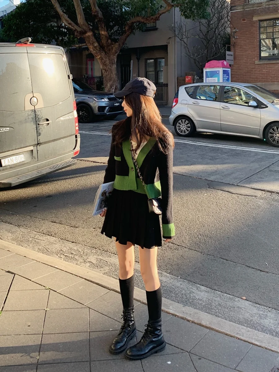 Вязаный кардиган контрастного цвета для женщин поздняя осень ранняя зима