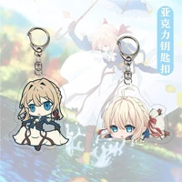 violet evergarden q version acrylic keychain anime cartoon printed figures pendant key chain cosplay jewelry friends gift