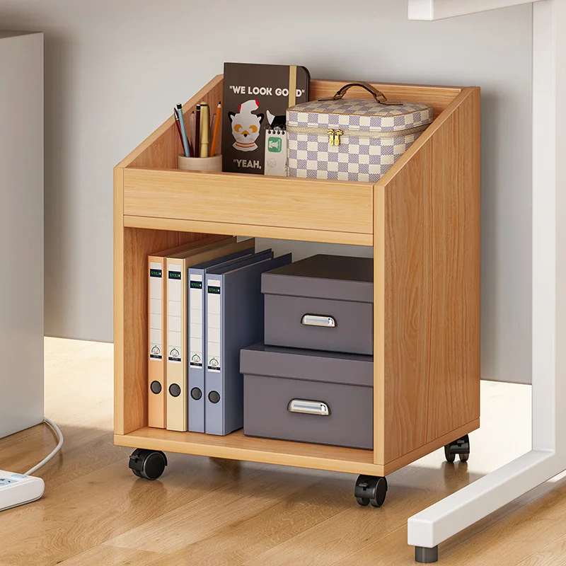 

1 Pcs Storage Shelf Schoolbag Movable Small Bookshelf Pulley Office Artifact Rack Under Table Cabinet Wood