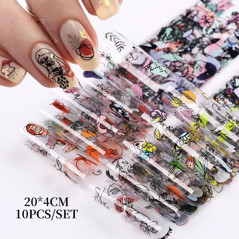 

10 Design/set Butterfly Nail Foil Stickers Flower Leaf Tree Summer Mix Florals Transfer Decals Nail Art Accessories