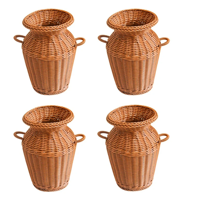 

4X Imitation Rattan Woven Vase Art Vase Tabletop Decoration Plants Flower Pot Faddish Flower Rattan Crafts
