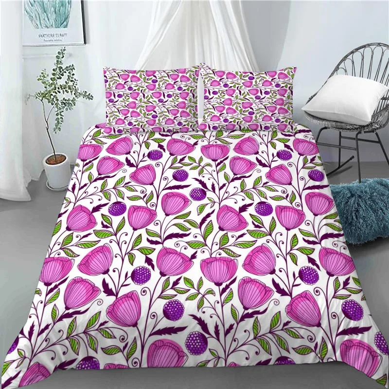 

Purple Art Flower 3 Pcs Duvet Cover Set Bedding Sets Comforter Duvet Cover Pillowcase Home Textiles 0524