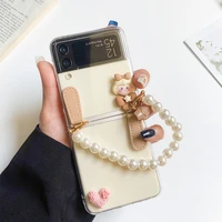 cute girl pearl chain case for samsung galaxy z flip 3 cover clear phone shell case for samsung galaxy z flip 3 back cover