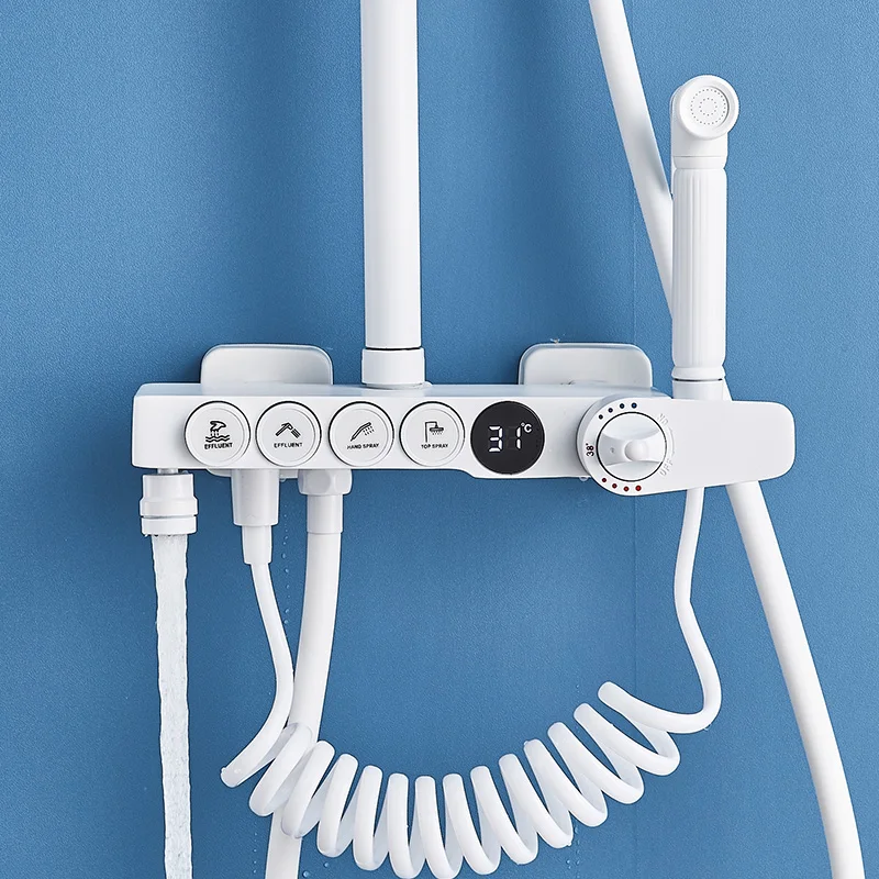 Термостатический цифровой смеситель для душа белый настенный кран панель набор